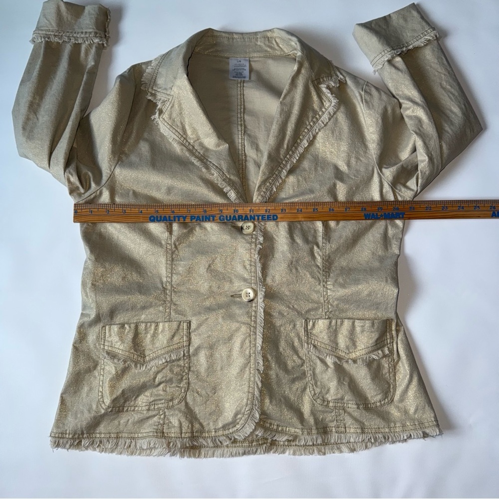 Women's Beige shimmery Frayed Edge Button up Boho Cottagecore Jacket‎ Size Large - Picture 7 of 9